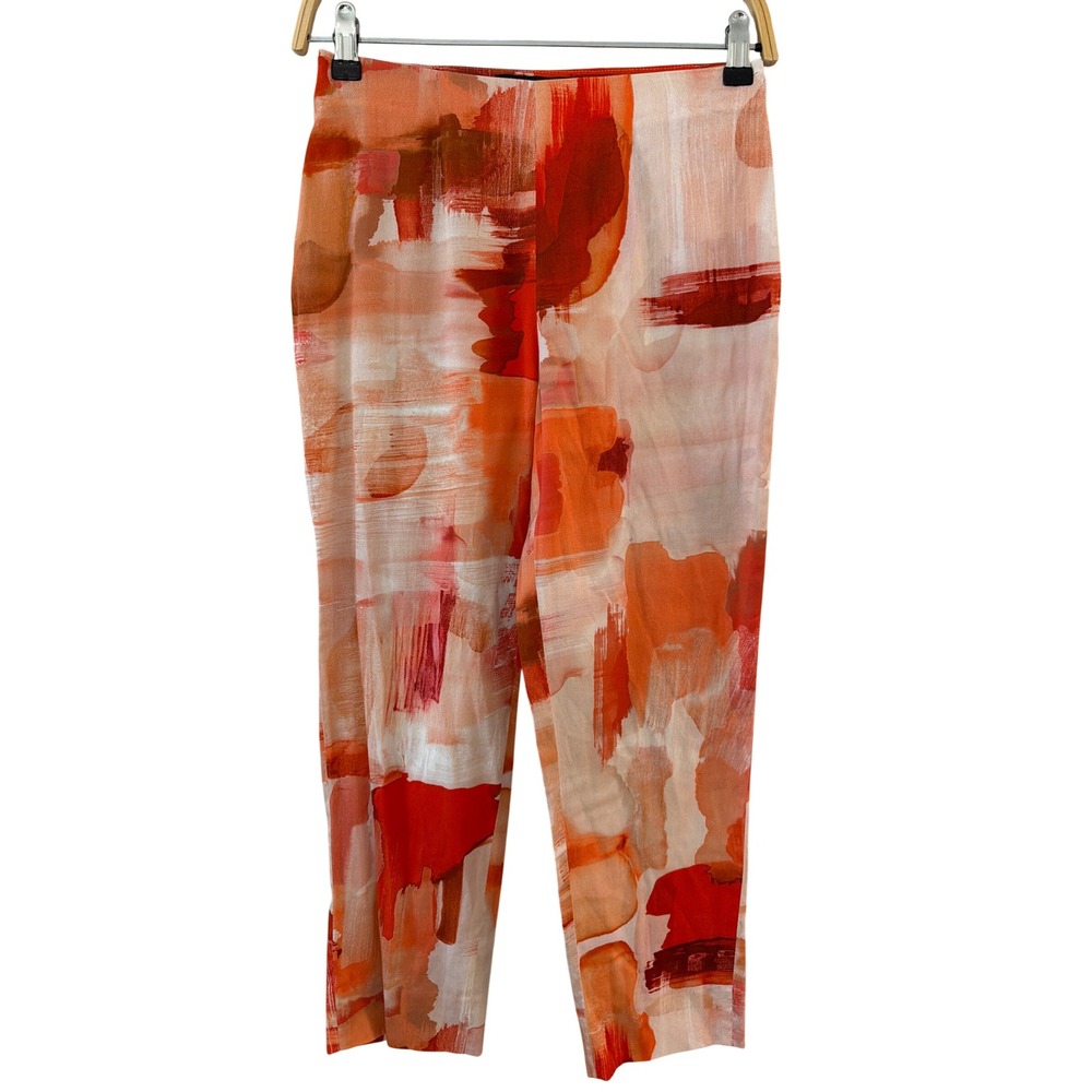Piazza Sempione Audrey Pants Orange Abstract Brushstroke Slim Ankle Italy 40 US4
